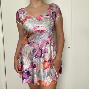 Komarov White Watercolor Floral Print Dress